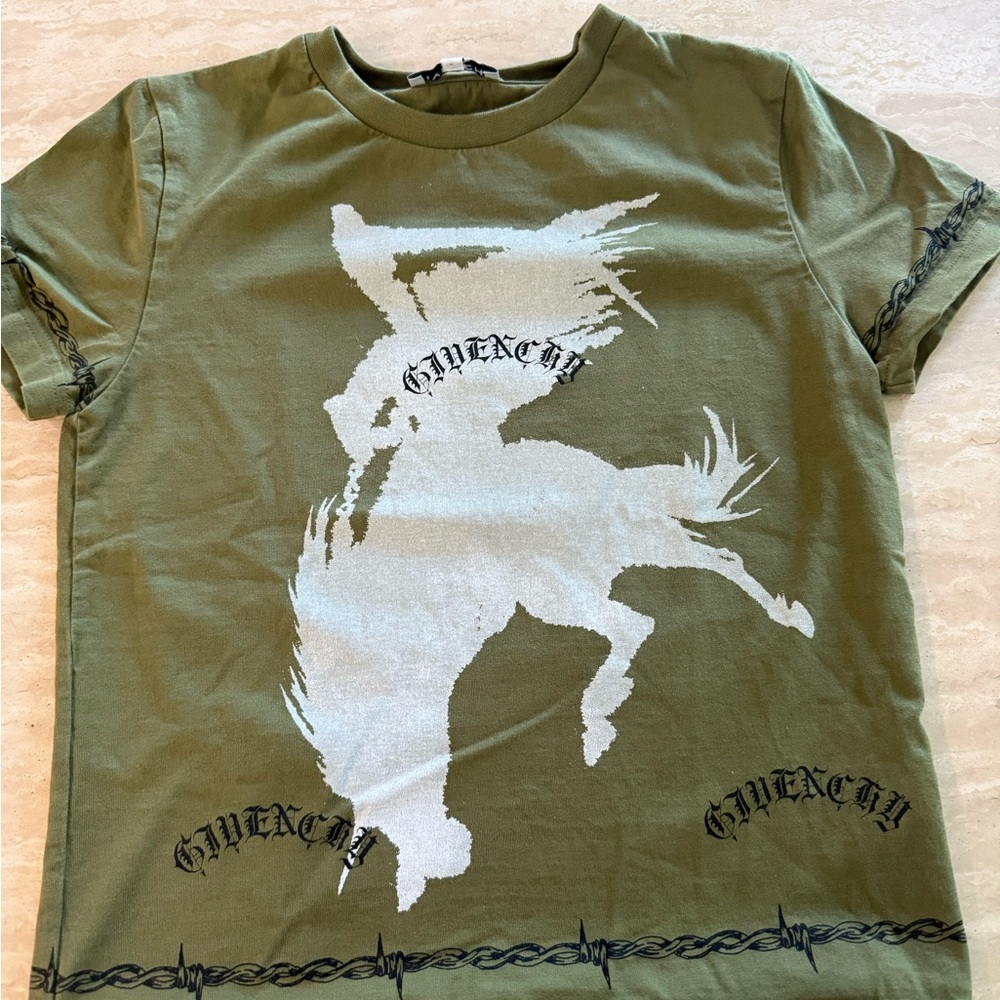 Givenchy Kids Olive Green Graphic Horse T-Shirt